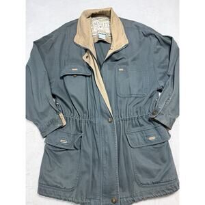 Vtg Segrets Sun Prints Safari Utility Jacket Sz Med Blue Grey Cotton Cinched